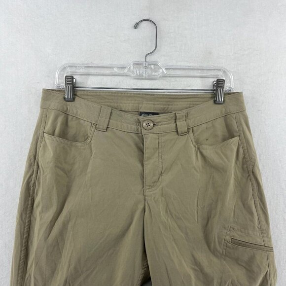 Eddie Bauer Cropped Pants Women's 8 Khaki Brown Midrise Zip Pocket Hiking Casual - Picture 6 of 13